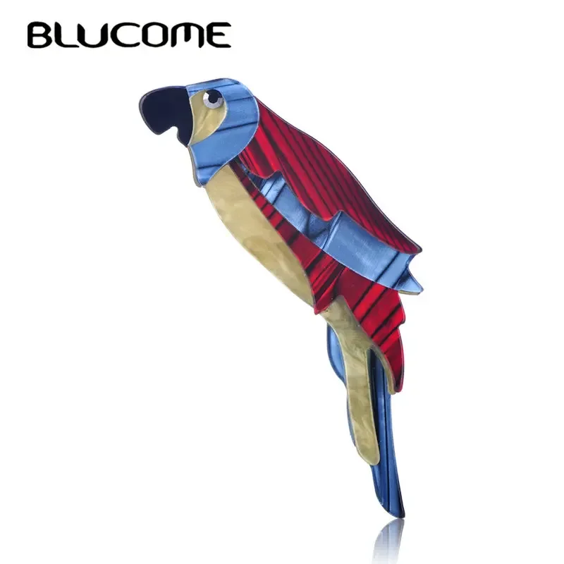 Blucome Fashion Style Big Red Blue Parrot Brooch Acrylic Animal Jewelry Men Women Child Sweater Coat Accessories Bag Scarf Pins