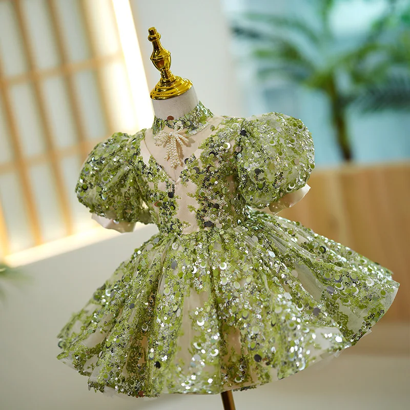 Luxury Evening Weddings Kids Pageant Dresses with Sequin and Tulle Little Girls Party Birthday Short Gowns Formal Occasion Dress