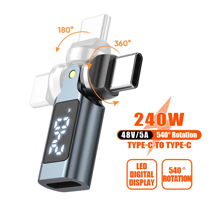 PD240W 540 Rotation Adapter OTG Digital Display 5A Fast Charging USB-C to Type-C Male to Female Convertor For iPhone17 Samsung