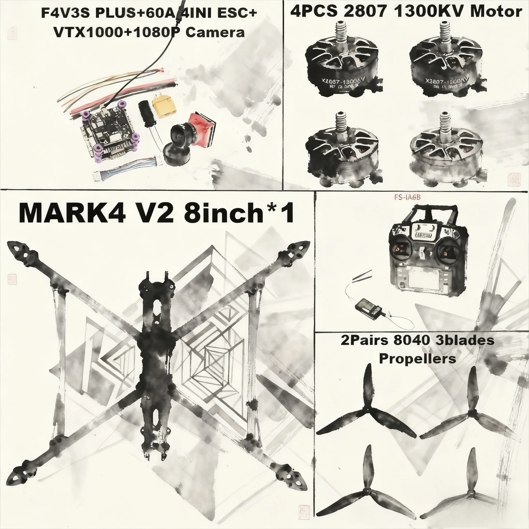 

MARK4 V2 8-дюймовый F4V3S/F4V3S PLUS Управление полетом 45/60A 4INI ESC Стойка Дрон FPV Углеродное волокно PV Гоночный Дрон Квадрокоптер Фристайл