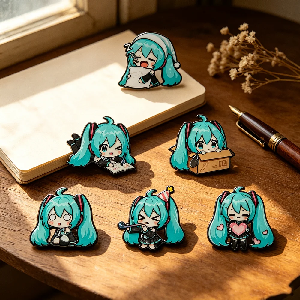 Conjunto de 6 Pins de Esmalte de Personagens Fofos Versão Q, Emblemas de Anime para Mochila, Broches Femininos, Acessórios de Cosplay, Tema Menina Bonita