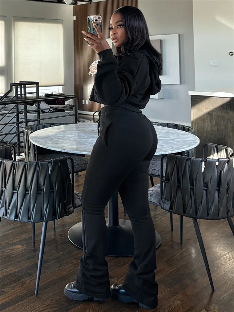 Dziwne, sportowe komplety dresowe damskie na zimę, modne bluzy z kapturem na zamek błyskawiczny + spodnie ze sznurkiem, pasujące, codzienne, klasyczne, jednolite, ciepłe zestawy.