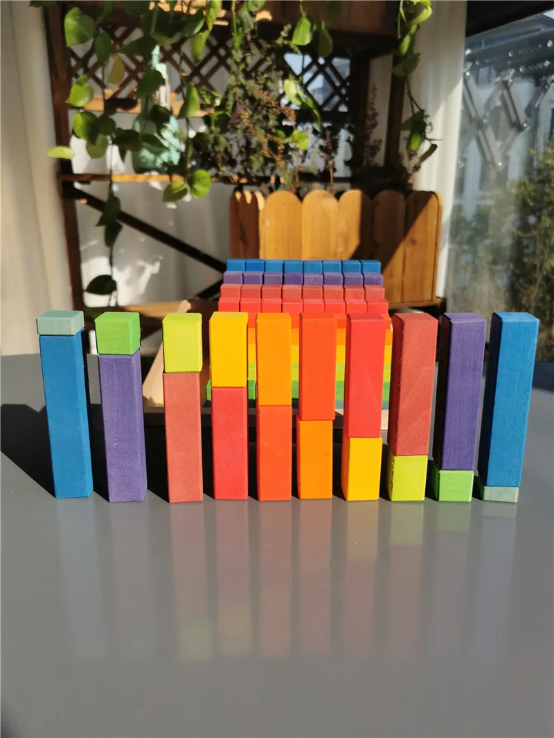 100pcs Small Wooden Building Blocks Set Rainbow Stacking Counting Timber Square Construction Tube Toys for Kids