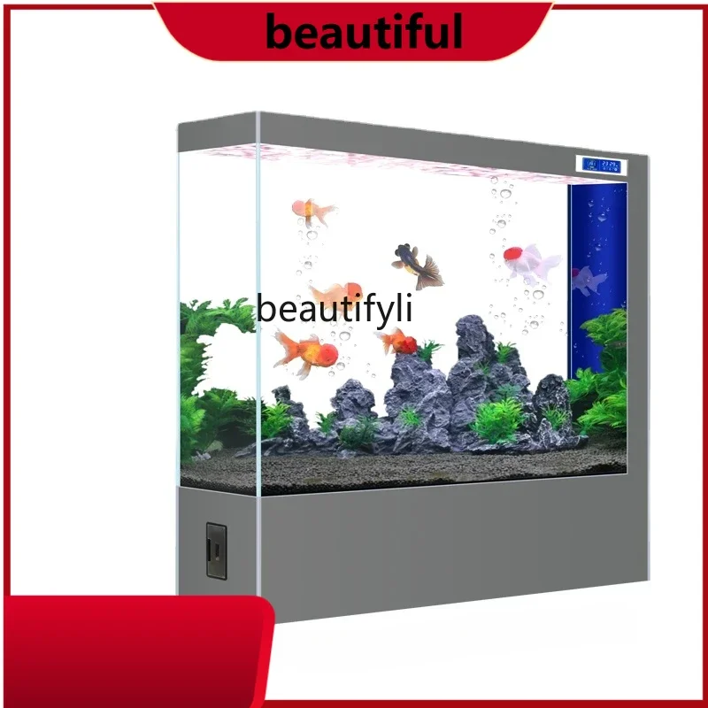 

Super White Glass Fish Tank Living Room Home Medium and Large Ecological Floor Aquarium Screen Fish Globe H