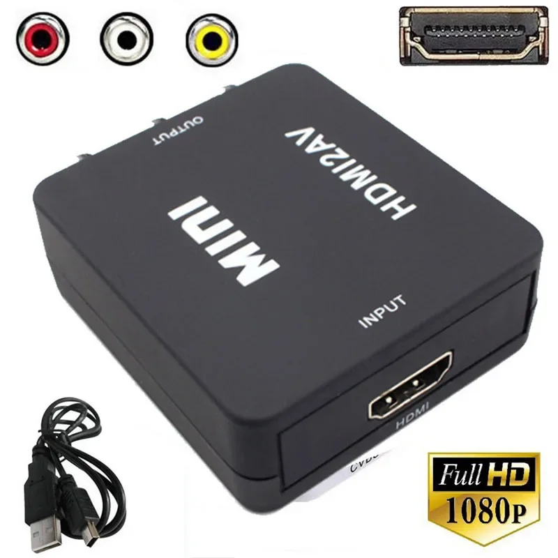 HDMI2AV Box Full HD 1080P, 1920x1080, 60Hz, HDMI, compatible con RCA, convertidor AV/CVSB L/R, soporte de vídeo NTSC, salida PAL