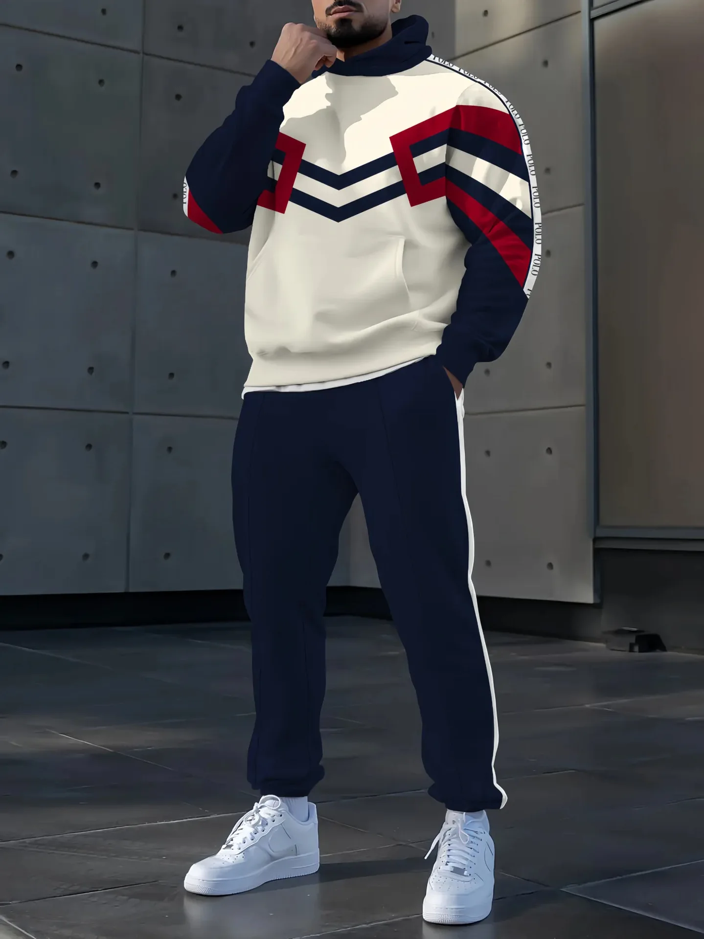 Spring Autumn Mens Hoodie Set Loose 3D Printed Trendy Casual Sports Stylish Longsleeve  Long Pants 2piece Set