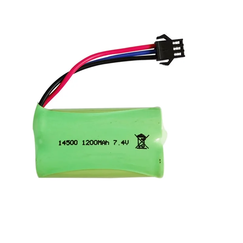 เครื่อง14500แบตเตอรี่ Li-ion SM3P 7.4V 1200mAh สำหรับของเล่นไฟฟ้าแบตเตอรี่7.4V 2S สำหรับของเล่น RC รถถังหุ่นยนต์