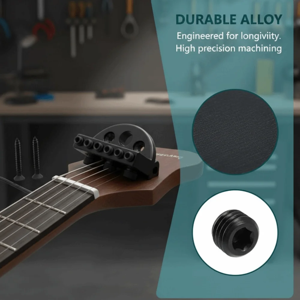 ​Zinc Alloy ​Headless Guitar Locking Nut​ ​Black ​With 2 Screw​ ​6 String Headless Guitar Nut​ ​With 2 Wrench​