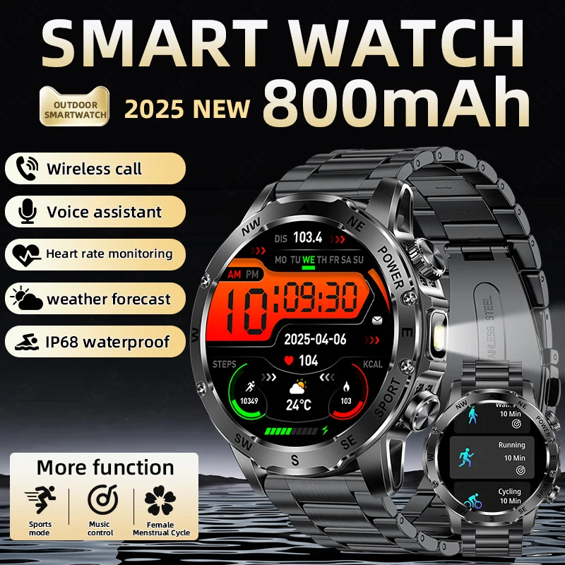 

LIGE Новые 800 мАч Смарт-часы Мужские спортивные фитнес-часы со светодиодным фонариком 3ATM Водонепроницаемые умные часы с Bluetooth-вызовом для Android ios