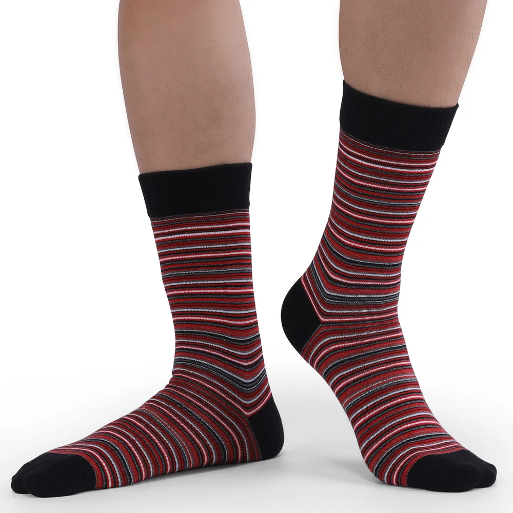 5 Pairs Size EU41-48 Breathable Soft Fashion Colorful Casual Men Combed Cotton Socks Stripe Grid Business Men\'s Dress Socks