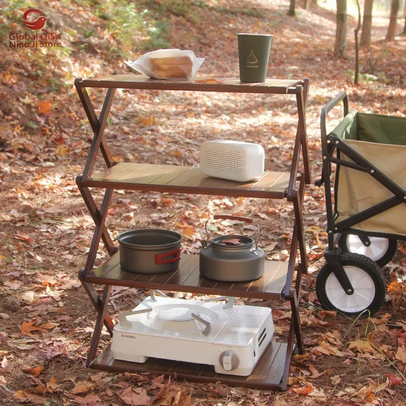 Multi-Layer Portable Folding Storage Rack Outdoor Camping Table for Self-Driving Trips And Picnics