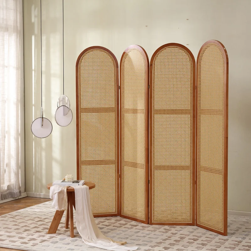 

Japanese rattan solid wood screen partition living room hotel lobby homestay small household simple folding mobile entrance