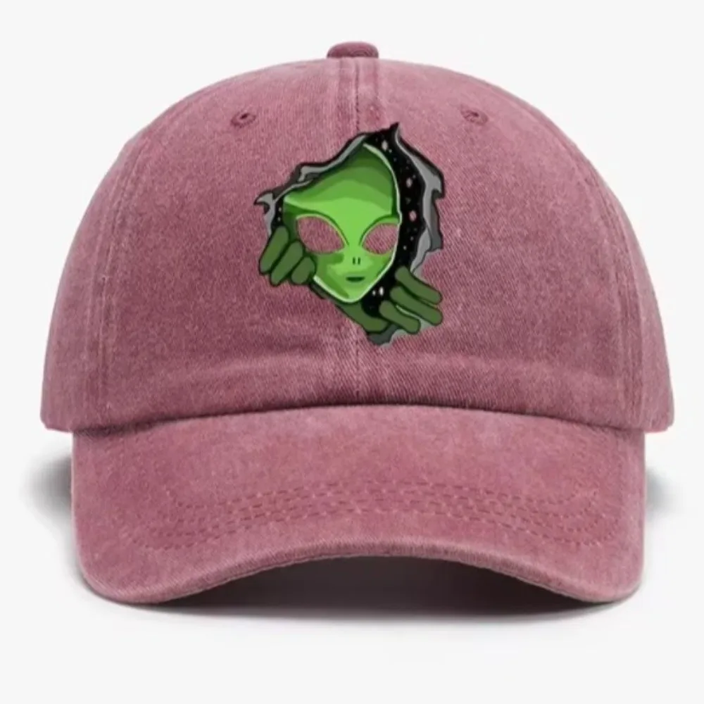 Alien Printed Alien Printed Baseball Cap Adjustable Vintage Washed Adjustable Hip Hop Hat Unisex Design Imitation Old