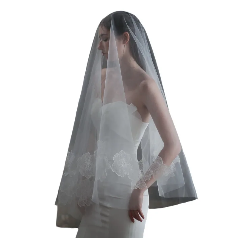 Lace Bridal Veil Vintage Medium Long Veil Without Comb Bridal Veils