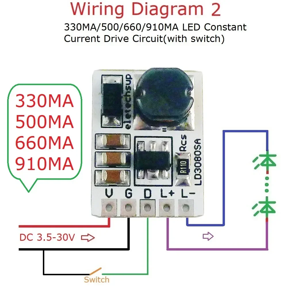 LEDドライバーモジュール,オン/オフ,定電流,懐中電灯,ヘッドライト,非常灯用,20w,dc,3.7-30v,330, 500, 660,910ma