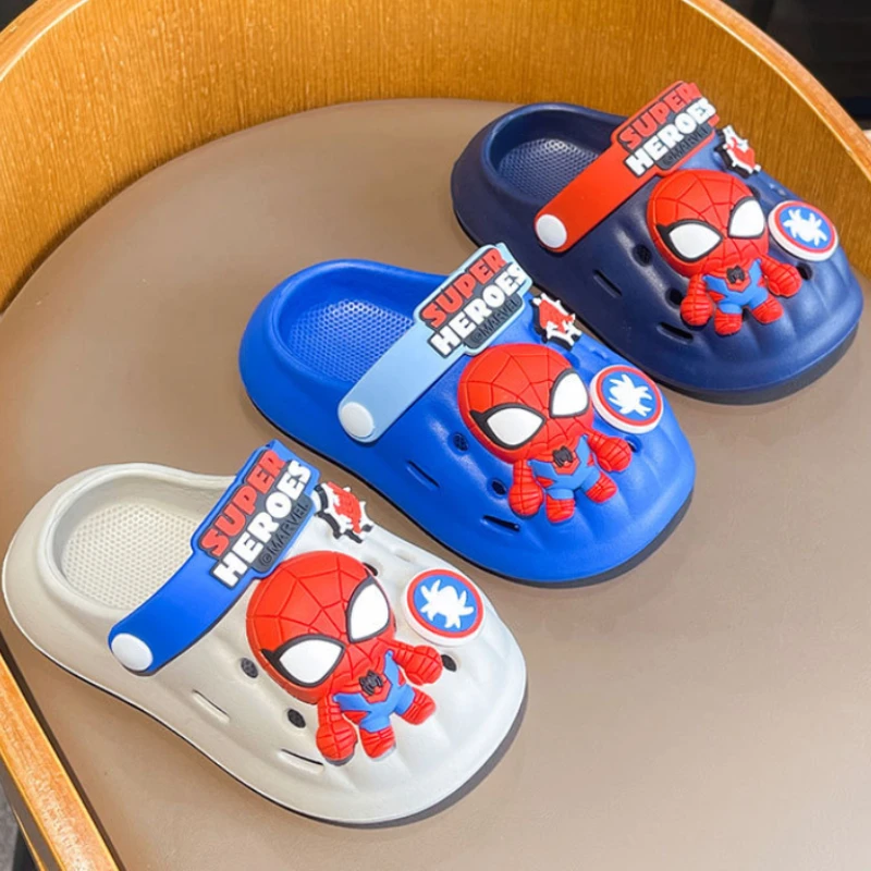 Disney Children\'s Slippers Summer Boys Spiderman Slipper Anti-slip Hole Kids Beach Shoes Soft Bottom Toddler Home Slipper