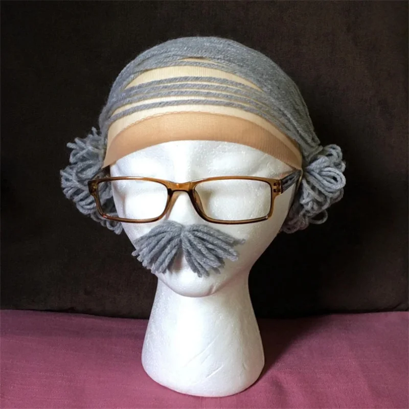 

Eccentric personality Funny Old grandpa Mediterranean bald hat For adults children Handmade crocheted cosplay costume Funny hat