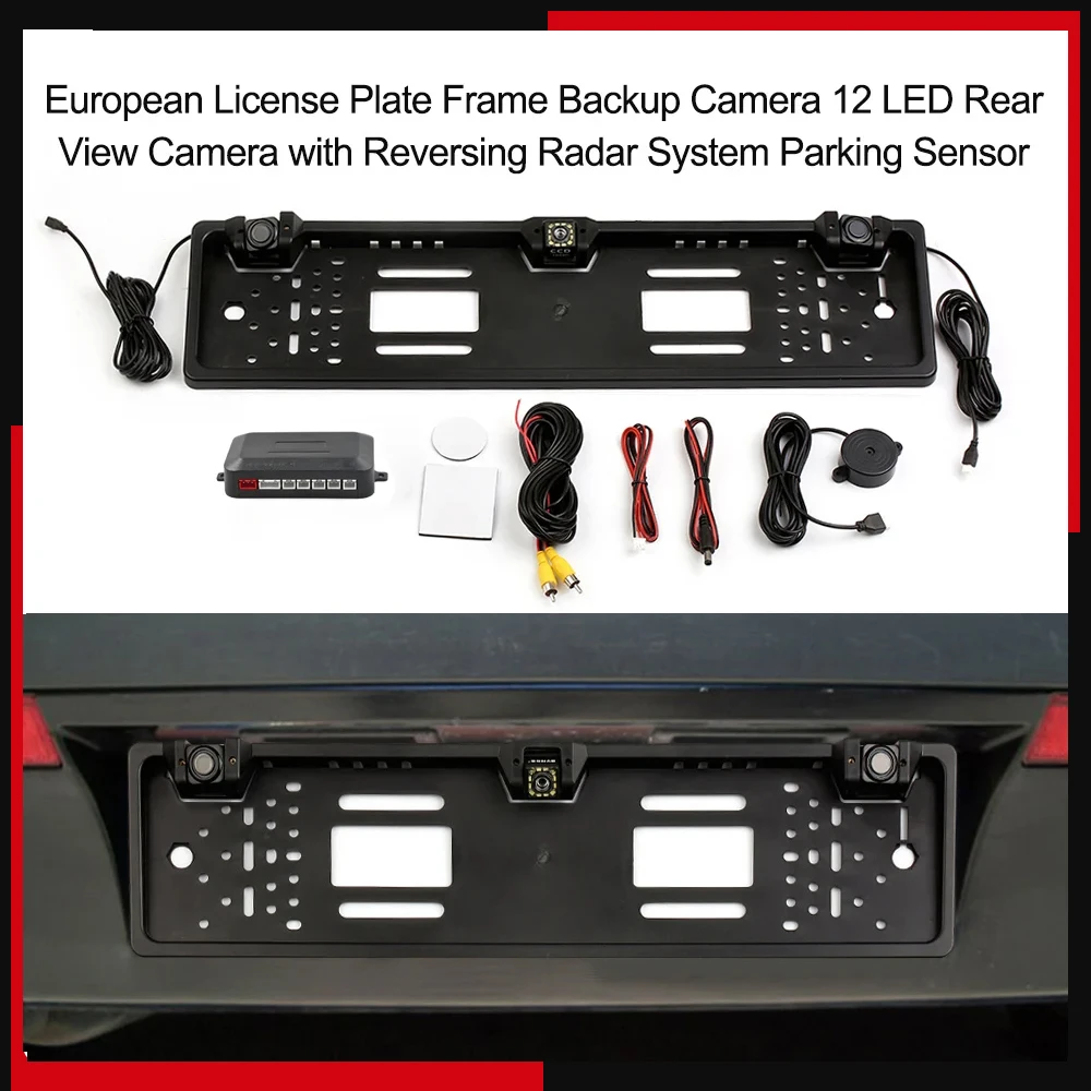 

Автоматическая резервная камера с европейской рамкой номерного знака и реверсивной радарной системой, датчик парковки, 8 светодиодов/12 светодиодов, камера заднего вида