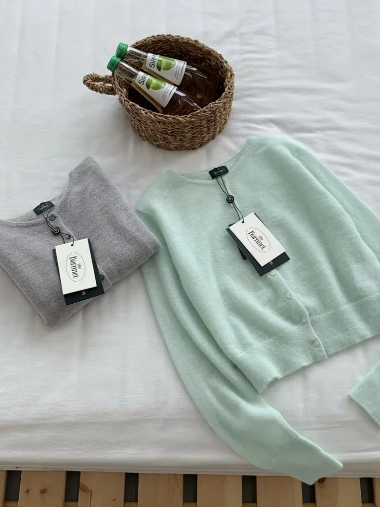 

Spring round Neck Short Knitted Cardigan Women's Slim Fit Long Sleeve Woolen Open Front Coat Style Commute Fashion Thebarnet