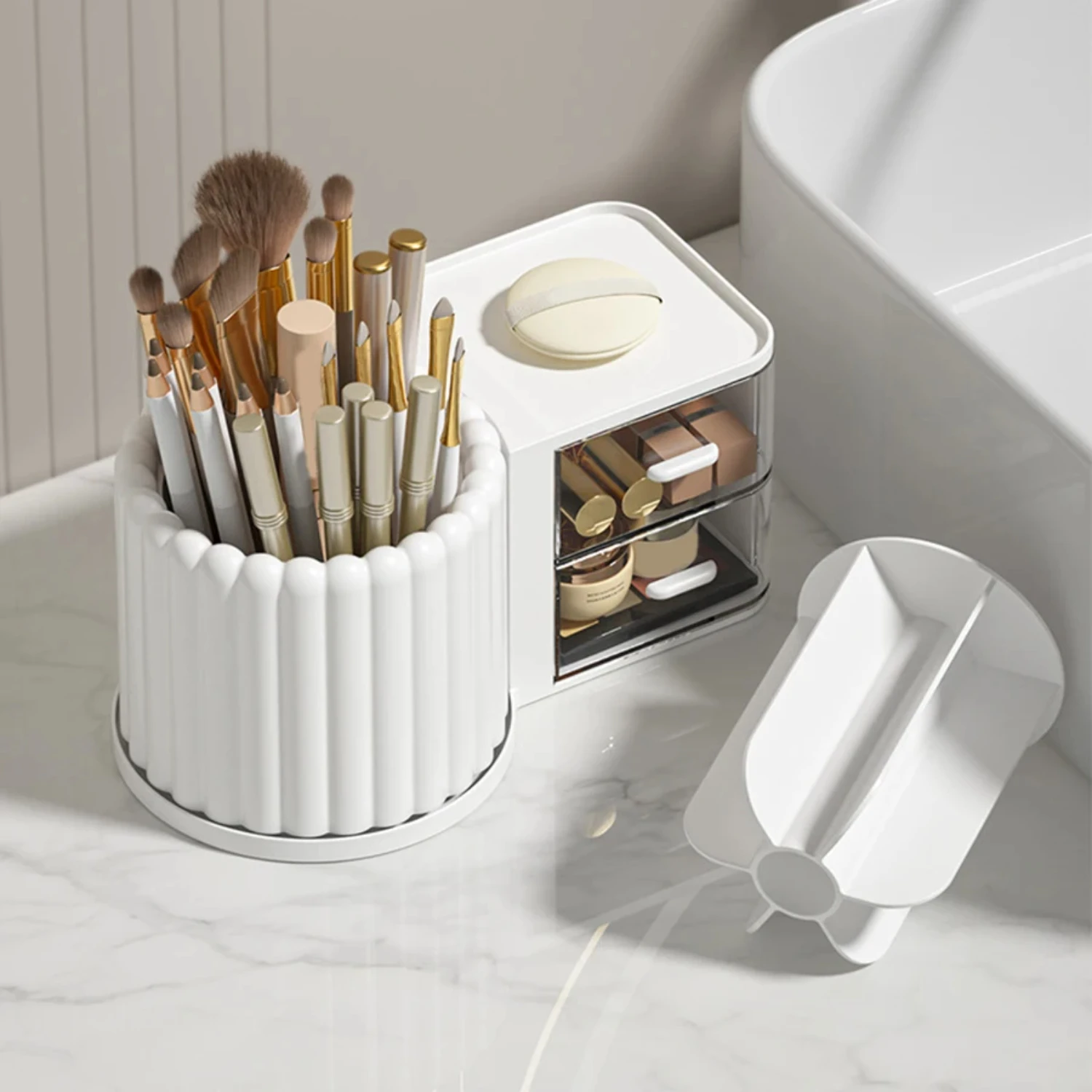 Rotating Desktop Makeup Organizer Multifunctional  Box Detachable Bathroom Rack Transparent Drawer Student Pen Holder