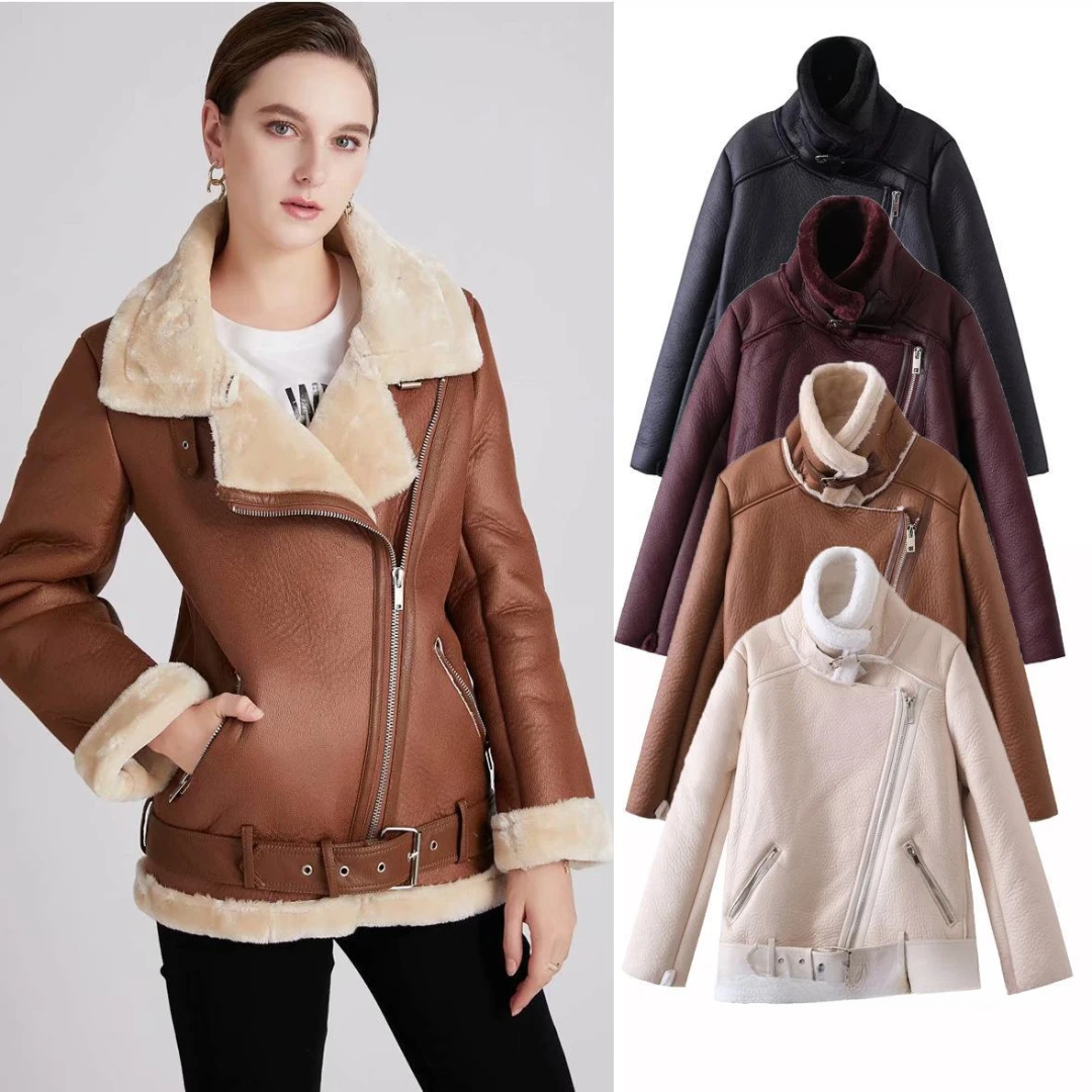 

Vintage Casual Warm Leather Jackets Fashion Belted Women's Winter Jackets 2024 Harajuku Zipper Short Quilted Jacket New in Coats