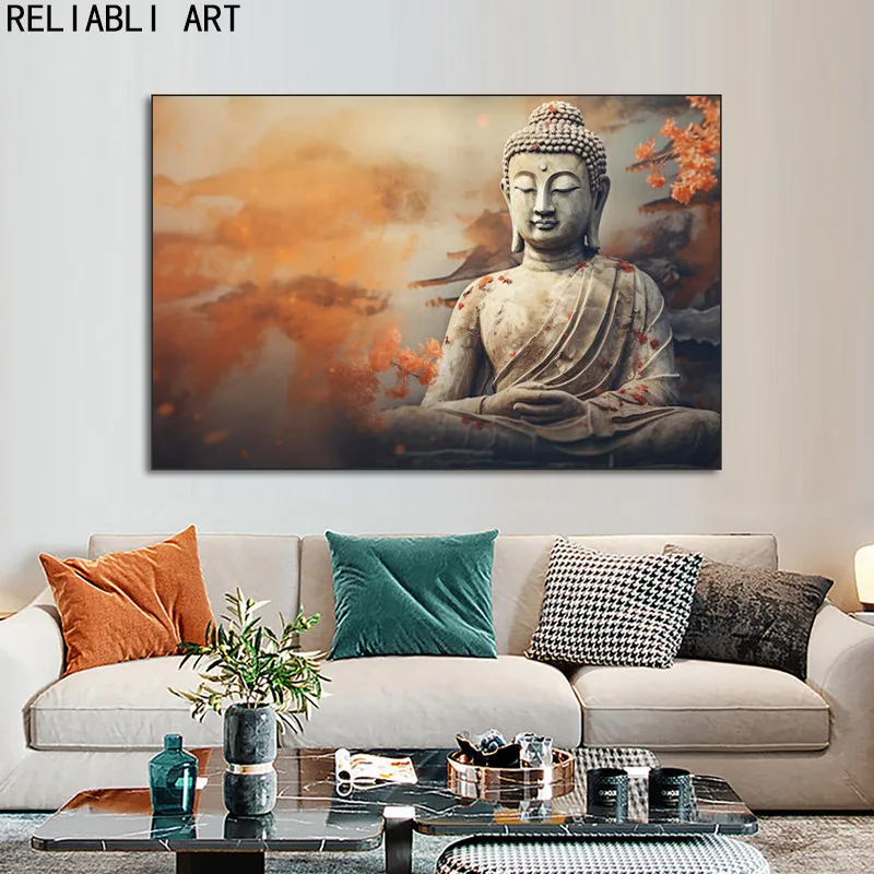 Buddha Rendered In An Impressionist Style Canvas Painting,Poster，Print Wall Art Pictures,Modern Room Home Decoration,Unframed