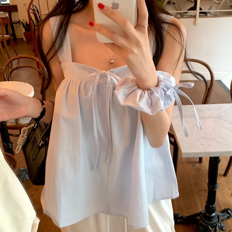 

Женский укороченный топ-жилет с квадратным вырезом и завязками, свободного кроя, из хлопка, в комплекте с резинкой для волос