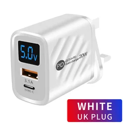 20W USB Fast Wall Charger USB Type C PD Charger 3.0 Digital Display USB Quick Charging For iPhone 14 13 Samsung Xiaomi  UK Plug
