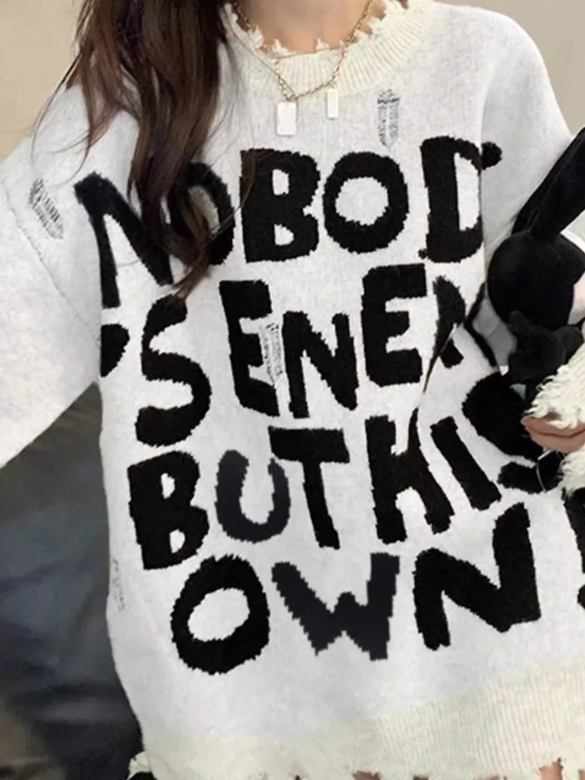 

Корейский шикарный вязаный свитер, женский весенне-осенний ленивый повседневный круглый вязаный свитер с надписью Ne Hole для пары