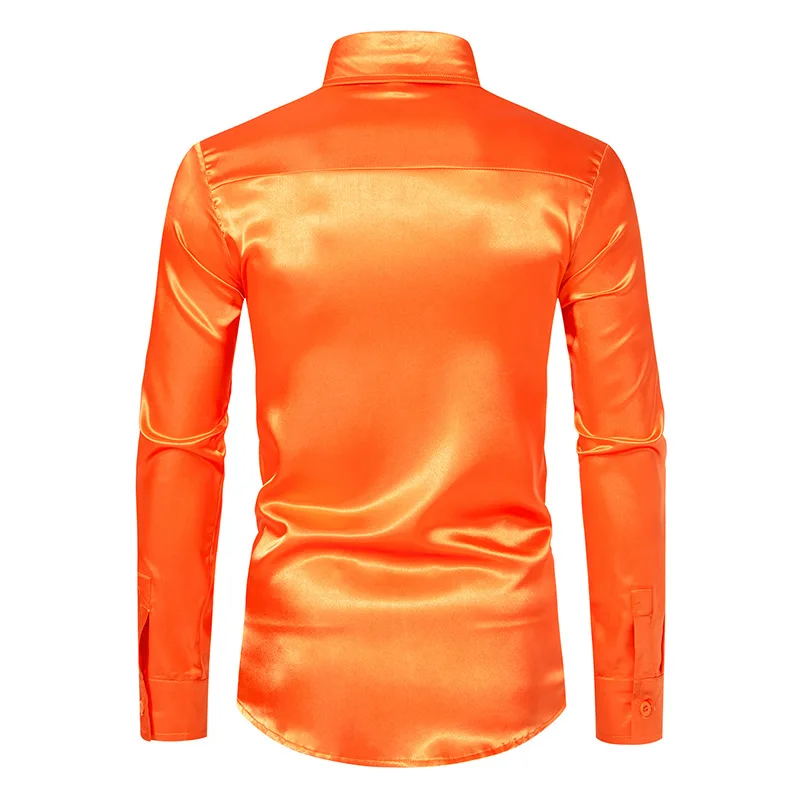 Blue Orange Red Black White Yellow Satin Silk Shirt Mens Casual Party  Wedding Long Sleeve Dress Shirts Nightclub Fashion Blouse - AliExpress  200000343