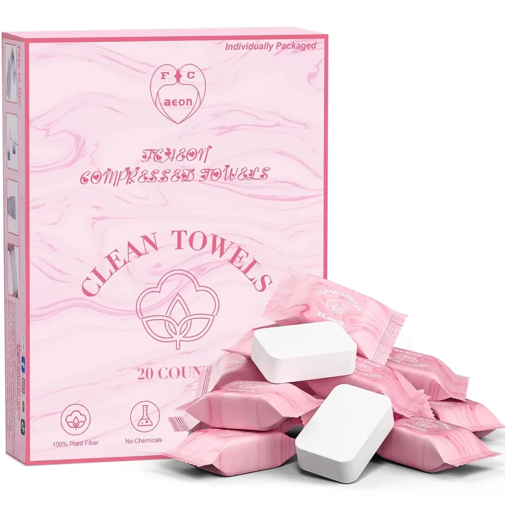 Disposable Face Towel Compressed Towel Tablets for Travel and Portable Cleansing, 12x9 Inch Large Size Mini Face Washcloths Reusable and Biobased Eco Friendly, Individually Wrapped Dry Towels for Gym Workout, Hiking,