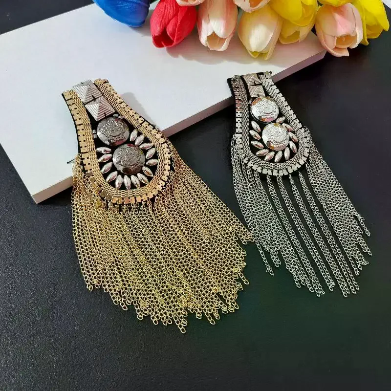 1pc Jewelry Fashion Handmade Shoulder Tassel Rhinestones Epaulettes Clothing Accessories Brooch Epaulet Shoulder Brooches Gift