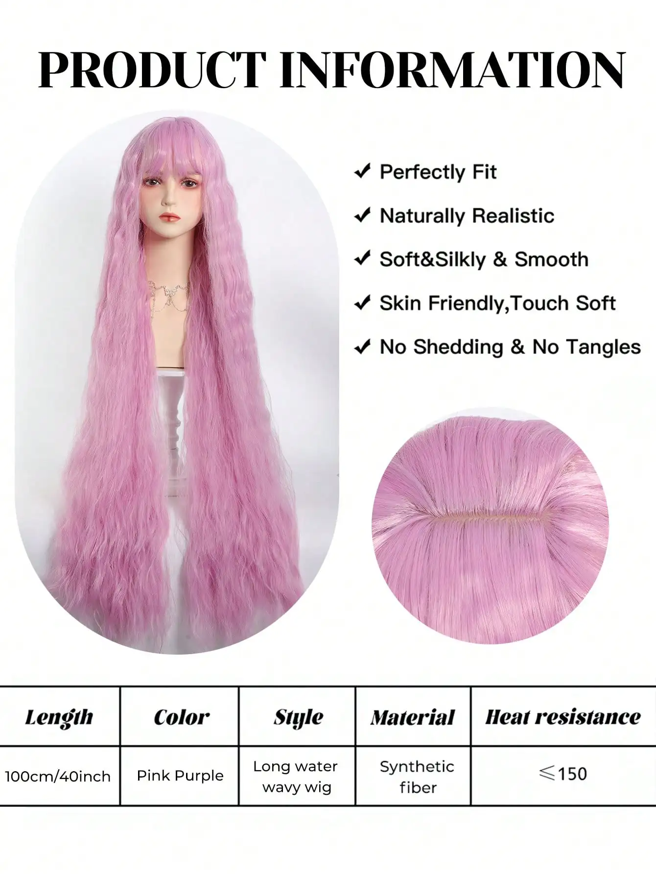OLACARE 47Inch Synthetic Light Pink Hair Wigs for Women Cosplay Lolita Wig Long Wavy Natural Hair Wigs with Bangs Heat Resistant