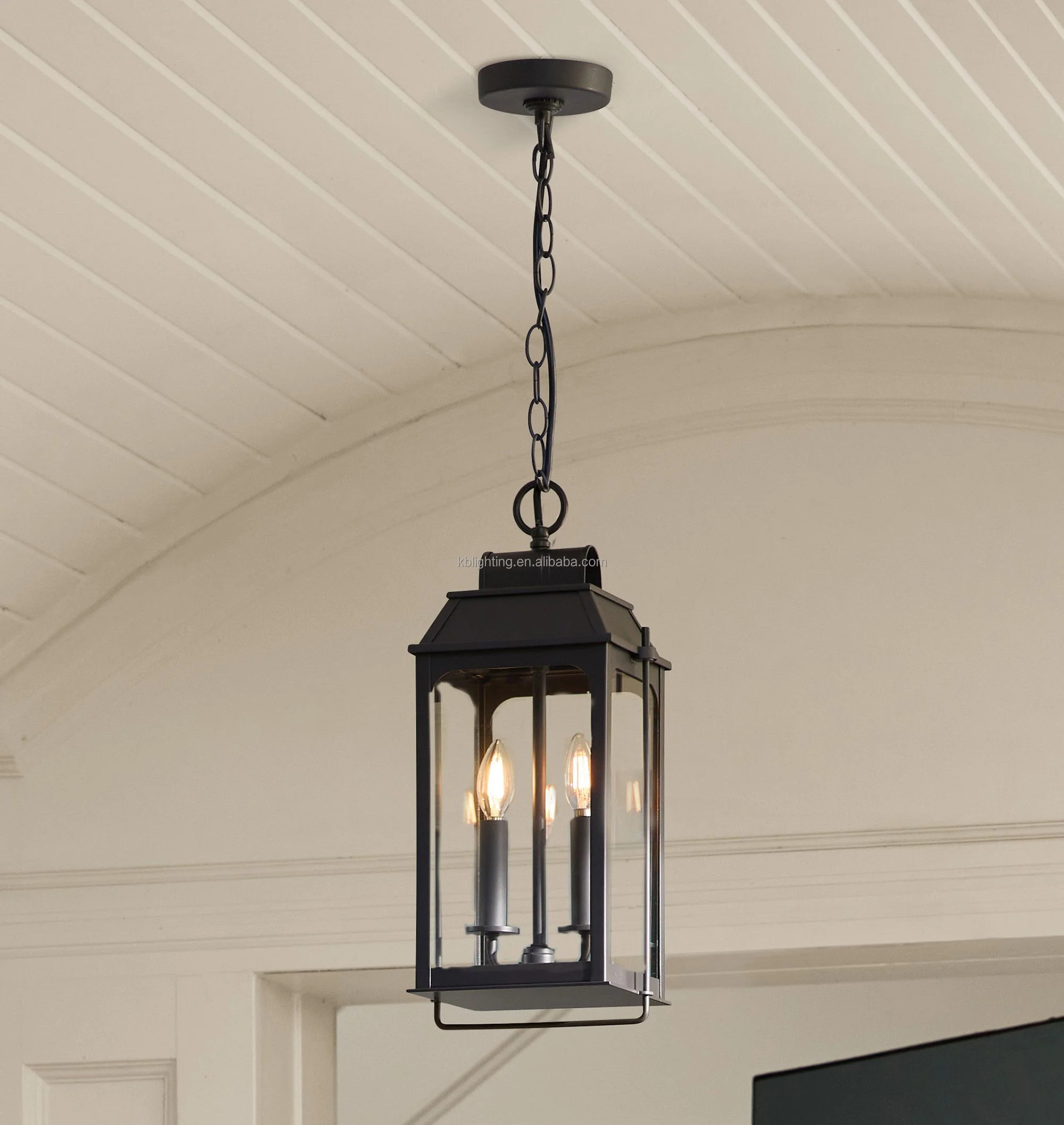 Simple Vintage Industrial Waterproof Outdoor Lighting Matte Black Outside Front Door Entryway Porch Lantern Garden Pendant Light