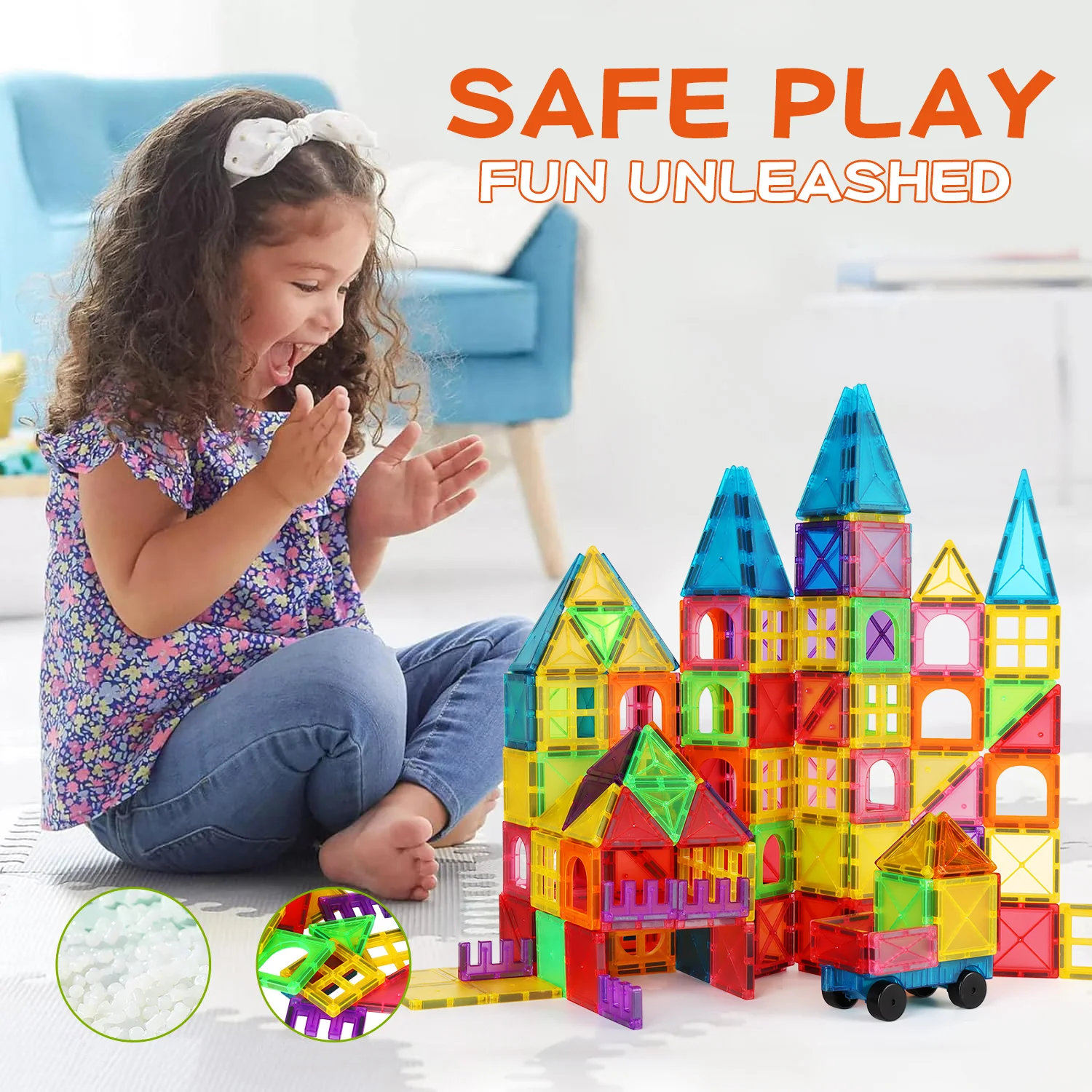 Magnetic Building Blocks Toy, Magnetic Toy Animals with Cars, Creative Geometric Construction Building Toys, Suitable for Children