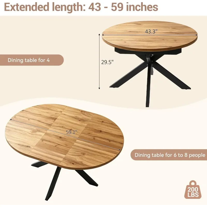 43-59 Extendable Dining Table for 4-6 Heavy Duty X-Leg Table