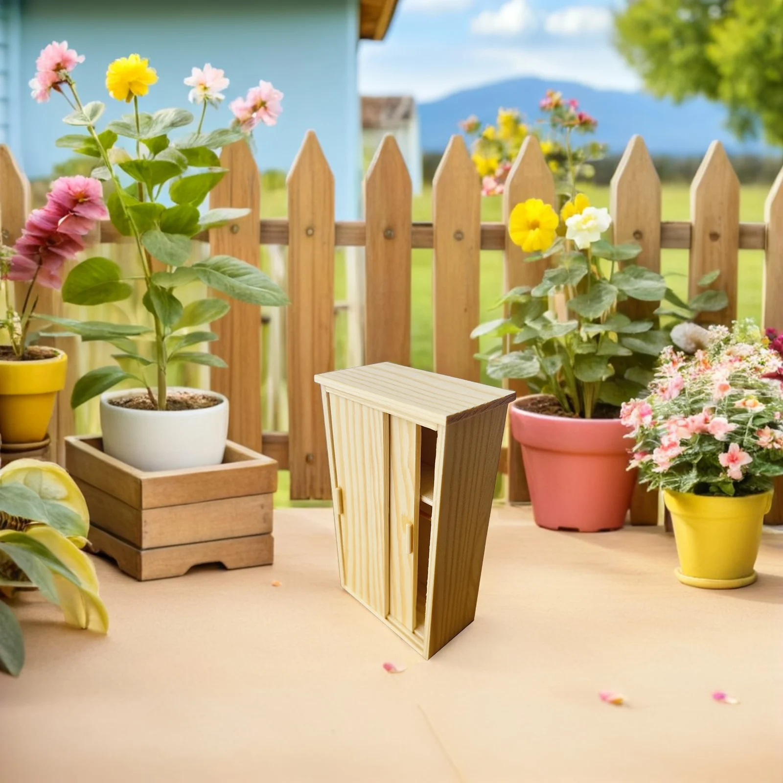 Maison armoire meubles petites Tables de chevet jardins féeriques accessoires jouet bois Mini maison de poupée armoire tables de nuit placard