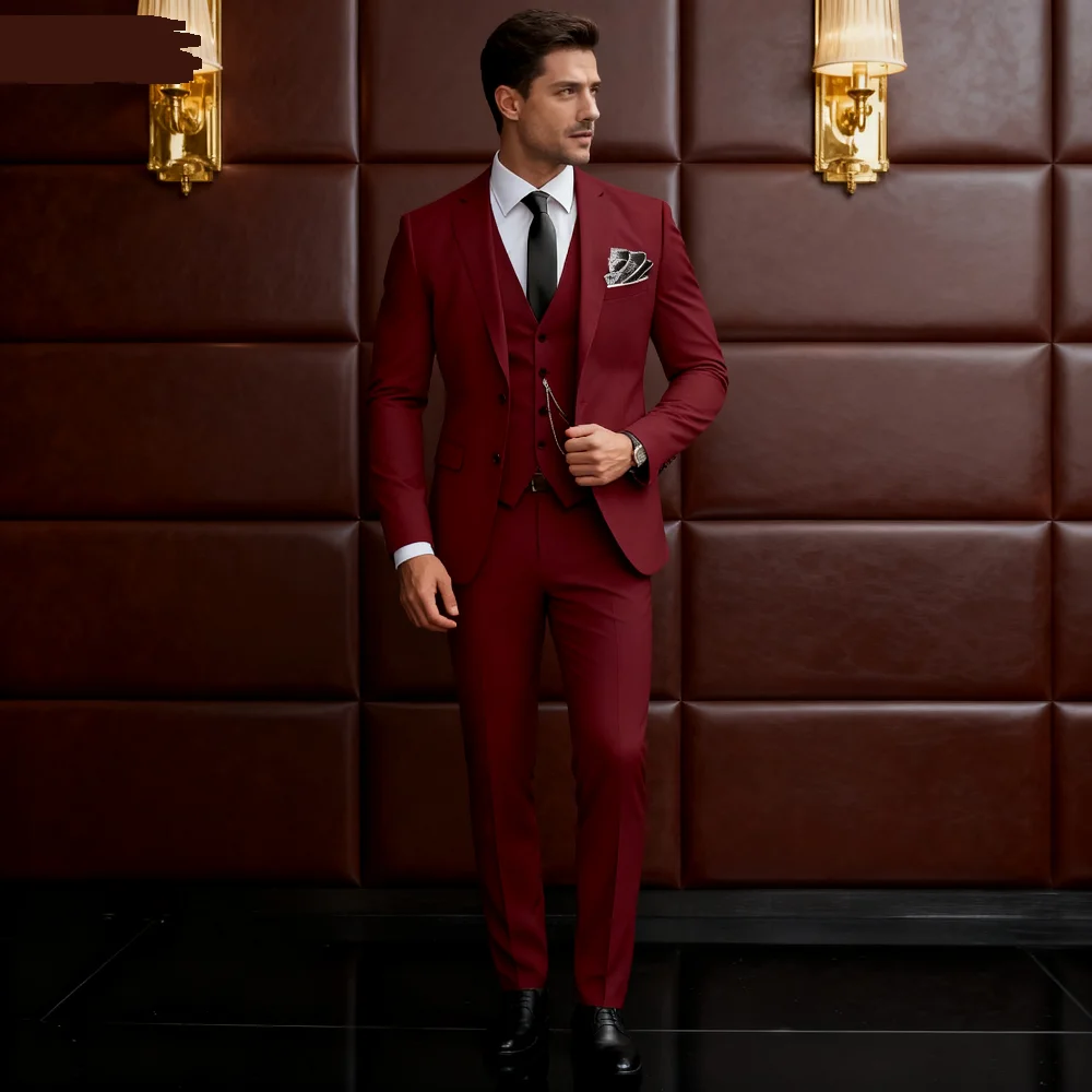 

Elegant Solid Slim Fit Men's Suits Fashion Design Groom Wedding Blazer Vest Pants Set for Party Prom Business Boyfriend Wear
