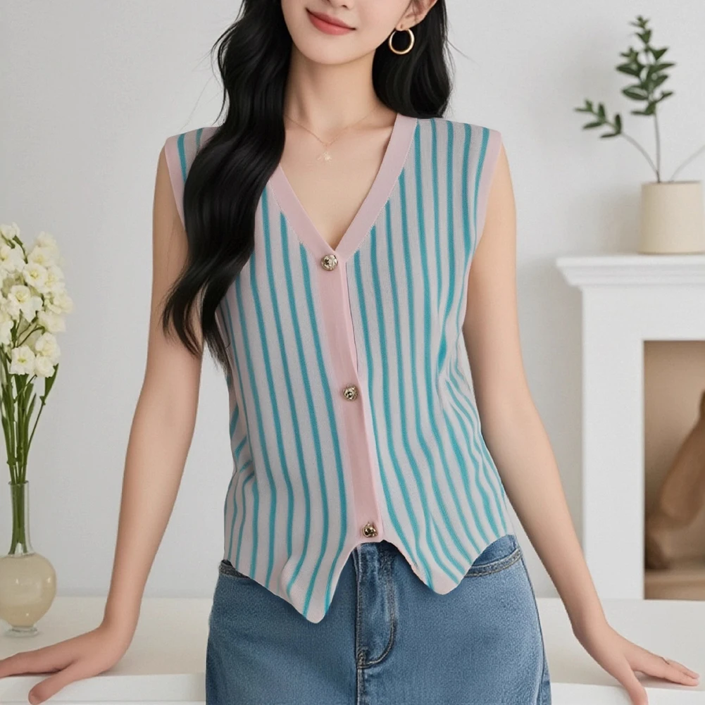 Casual Stretch Waistcoat Women Knitted Vest For Everyday Commuting Polyester Fabric Blend Regular Clothing Length