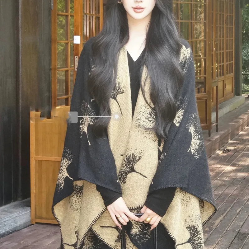 Reversible Knitted Cape Shawl for Women, Paired with A Dress, 2025 New Scarf, Early Autumn New Suit Dress