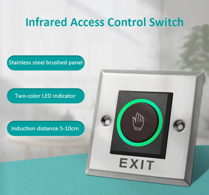 12V 24V No Touch Exit Release Schakelaar Opener Geen Com Nc Led Licht Voor Deur Toegangscontrole systeem Entry Open