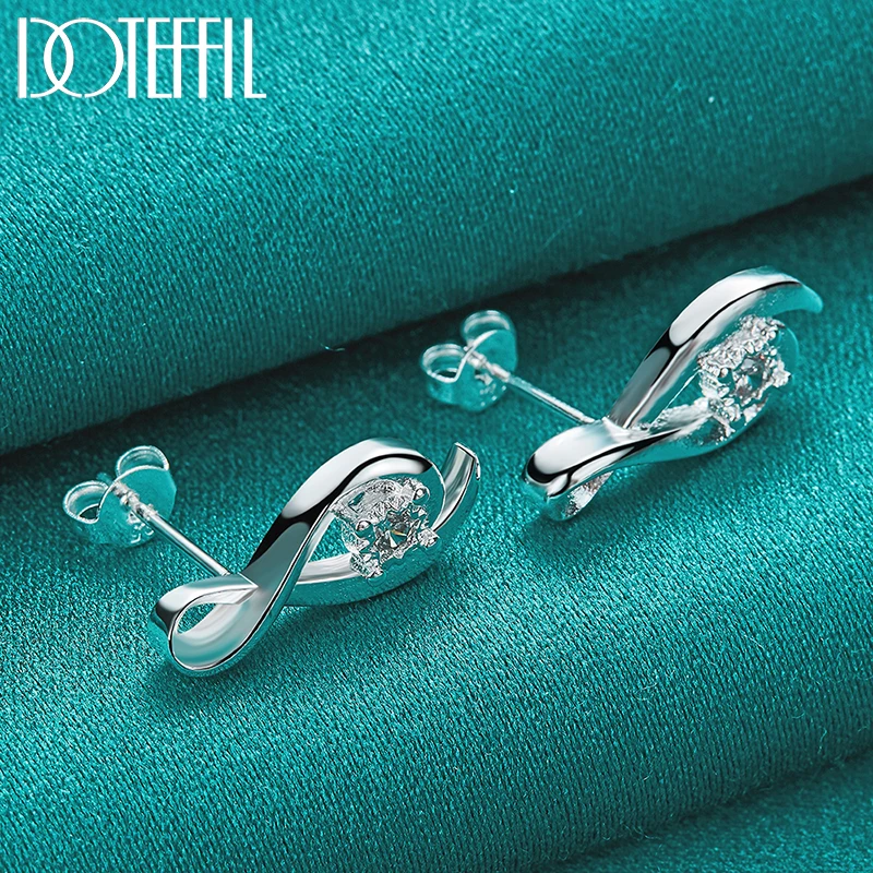 DOTEFFIL 925 Sterling Silver AAA Zircon Stud Earring For Wedding Fashion Woman Charm Jewelry image 4