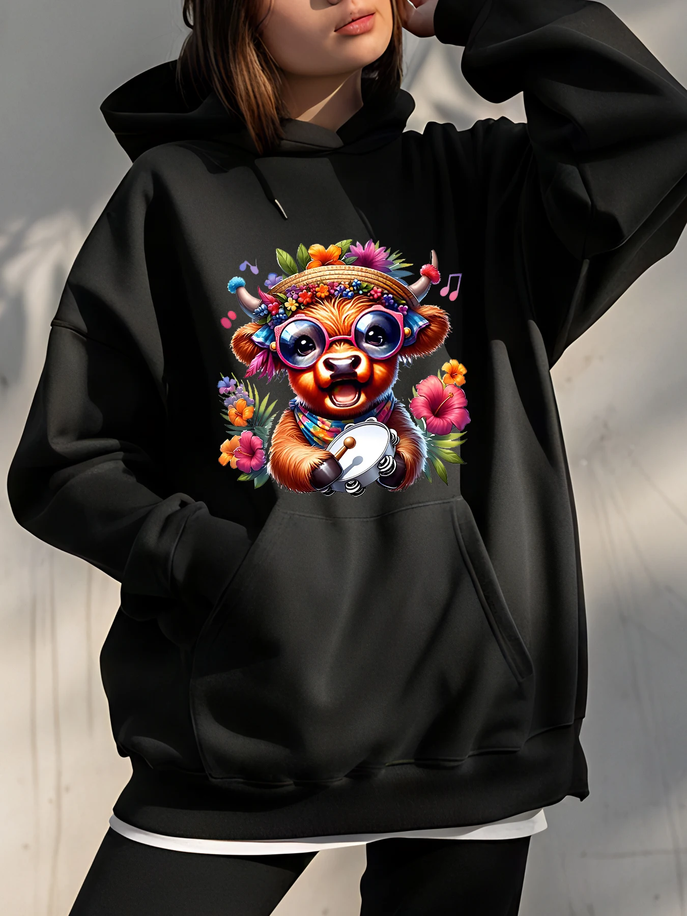 

Толстовка с милым медведем и цветочным принтом и музыкальным принтом, уличная толстовка унисекс для женщин и мужчин, повседневная одежда для повседневного ношения