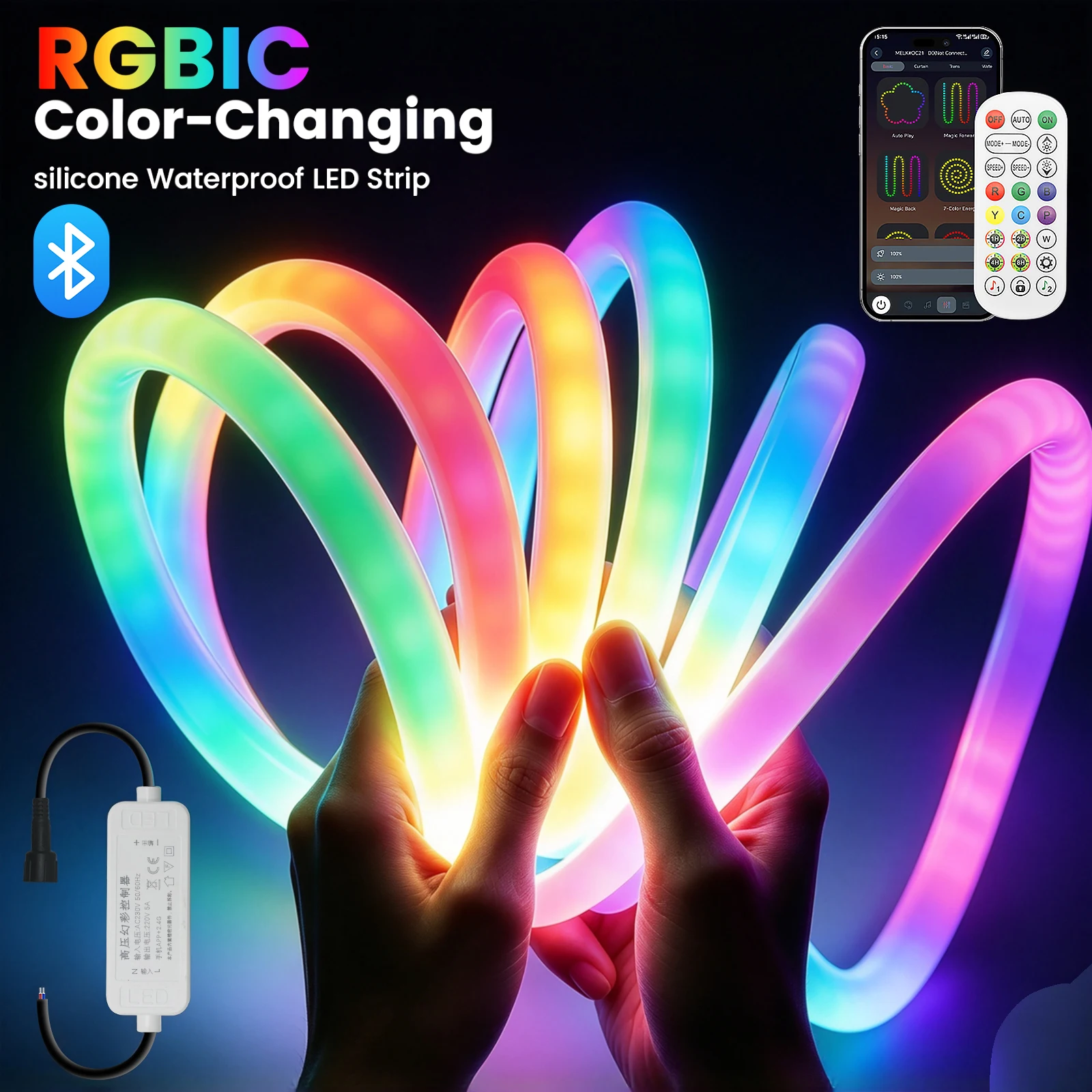110V 220V LED Strip Light Bluetooth 24Key Remote Control Kit 360 Degree Neon Round Tube RGB IC 120Led/m Waterproof Flexible Lamp