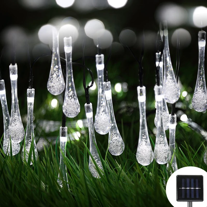 4/6M LED Droplet Bulb Lights Outdoor Waterproof Garden Light Garland Wedding Party Lawn Christmas Decoration Solar Power Lamp