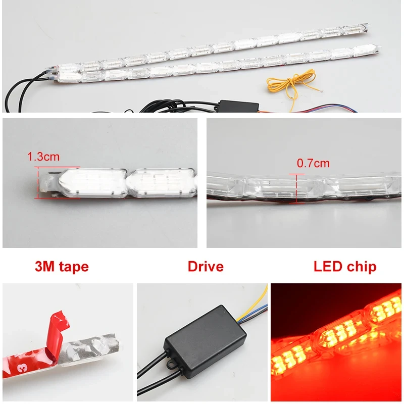 2Pcs LED Car daytime Running Lights 12V RGB Yellow Turn Signal Decor Atmosphere Light With Remote Control Multi-mode Light Bar