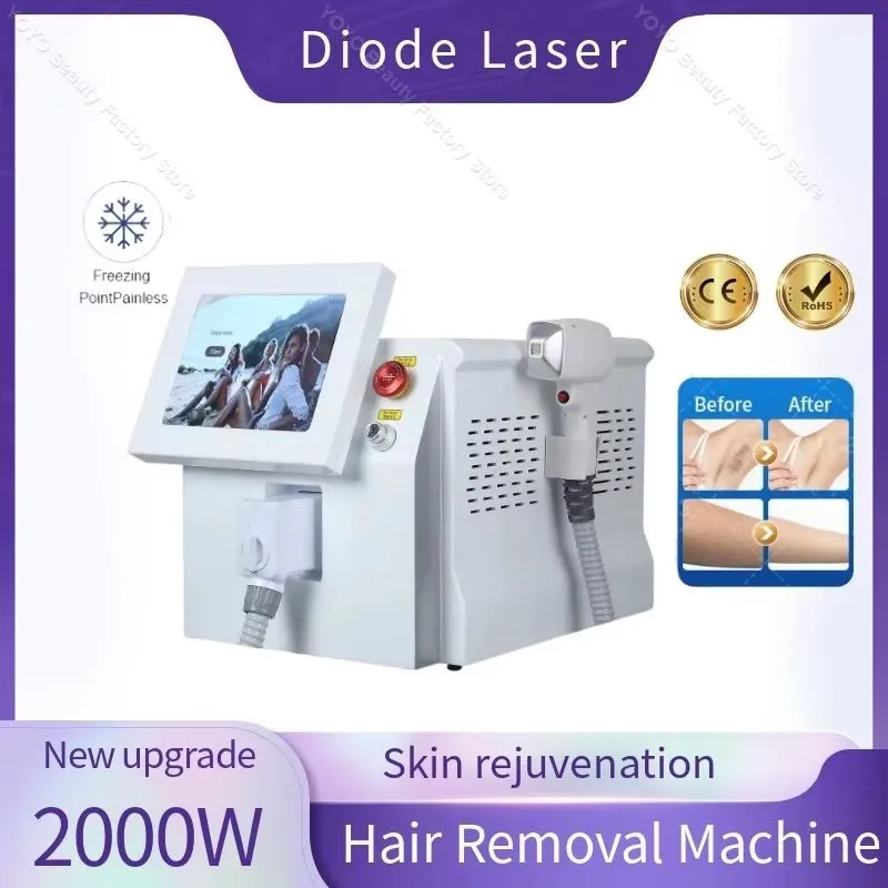 

High quality 808nm laser Diode Hair Removal Machine 2000W Permanent Ice Painless Skin Rejuvenation Device Salon Or Home Use