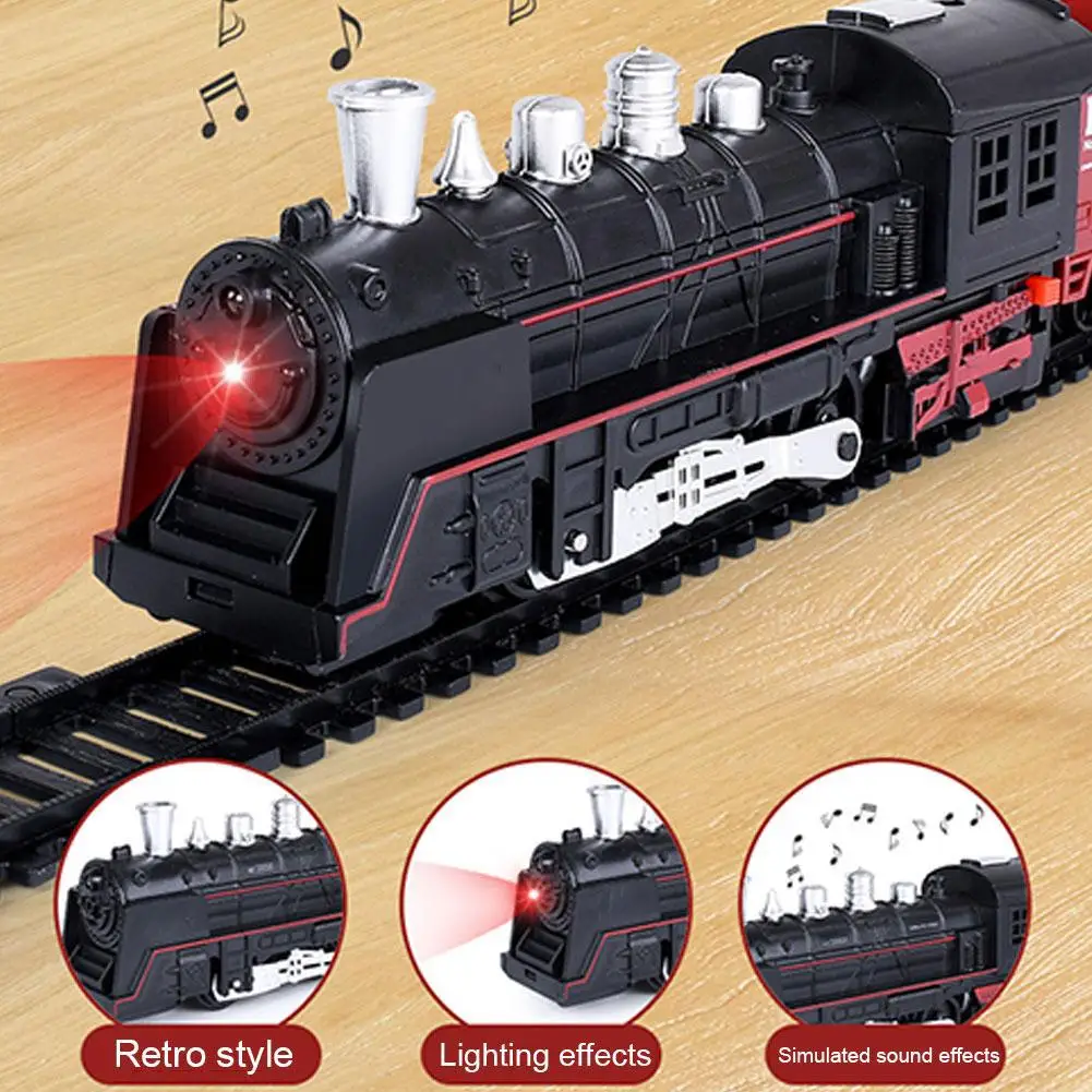 Classic Electric Train Toy Railway Motorized Train DIY Track Railway Locomotive Set Simulation Model Electrique Toy For Kids