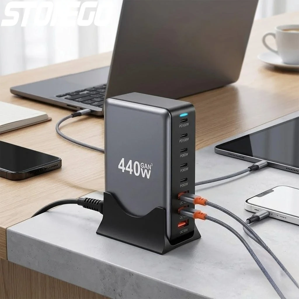

Зарядная станция USB-C на 440 Вт с 8 портами и двойной поддержкой PD, совместимая с MacBook, iPad, iPhone 16, 15, 14, 13 Pro Max