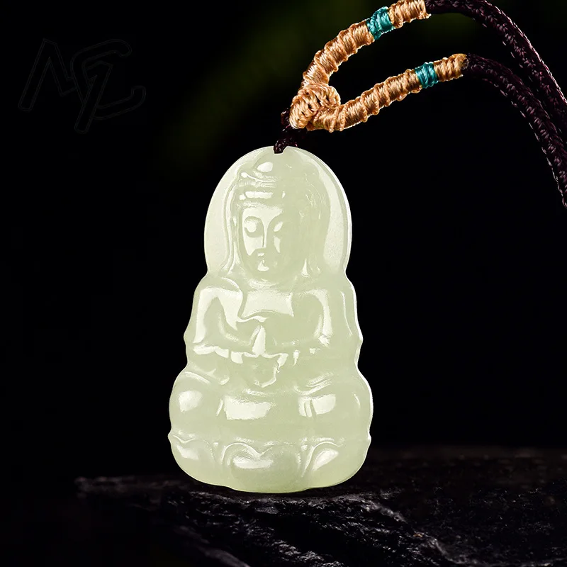 

Hetian White Jade Guanyin Pendant Necklace Luxury Carved Amulet Charm Talismans Burmese Jade Natural Gemstone Gifts for Women